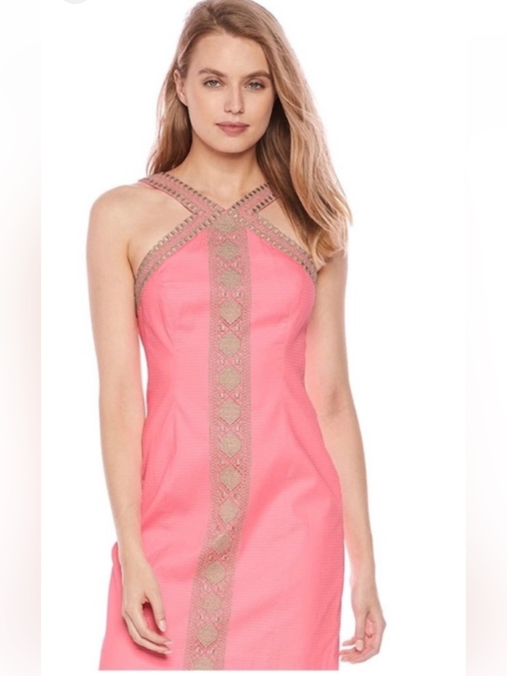 Lilly Pulitzer Hot Pink Dress with Silver Metallic Trim